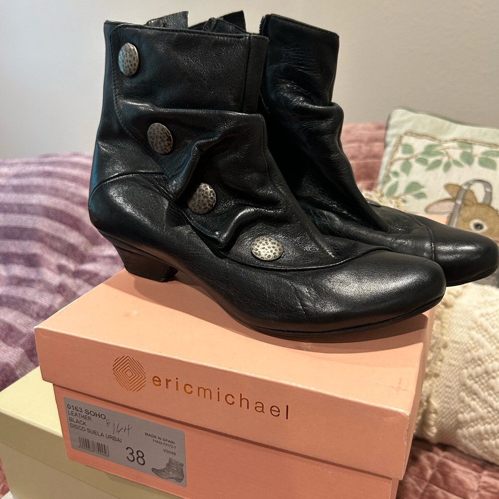 Eric Michael Black Ankle Boots with Vintage Design